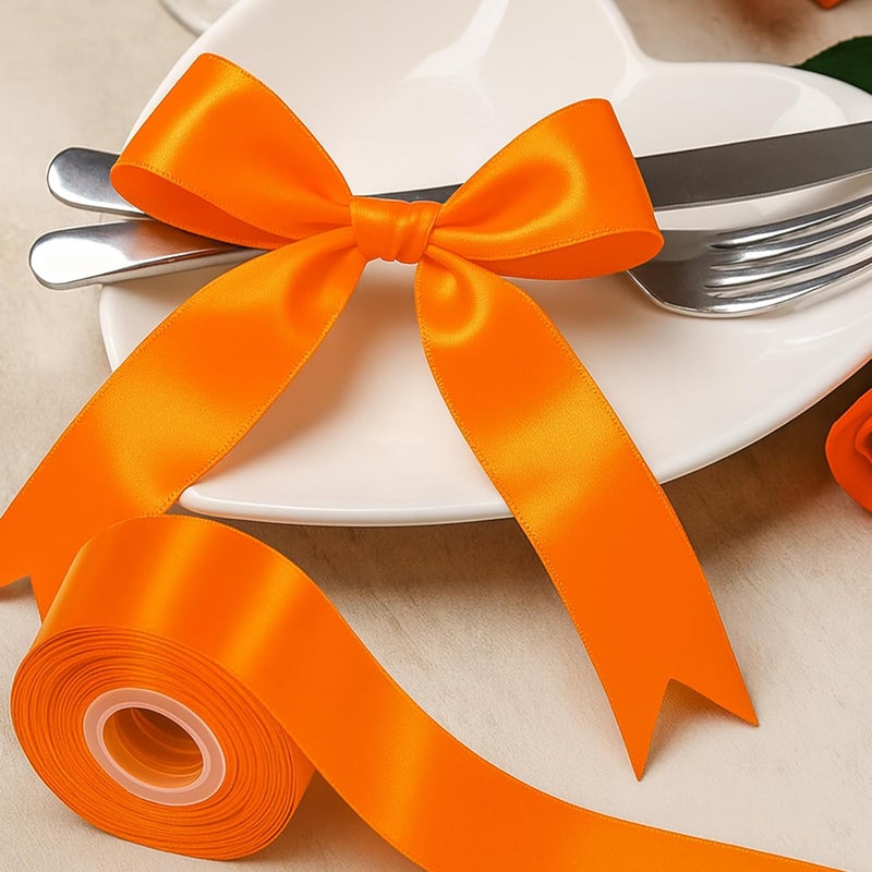 Fullive 1 1/2 Inch Fall Ribbon, 30 Yards Orange Ribbons for Gift Wrapping, Polyester Solid Satin Ribbon for Flower Bouquet for Birthday Thanksgiving Halloween Decorations DIY Bows Floral Arrangements - Image 4